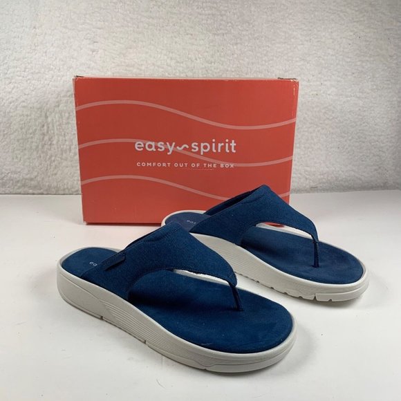Easy Spirit Rift Women's Slip-On Thong‎ Sandal Size 9 W Ultra Soft Blue NIB S183 - Picture 1 of 9